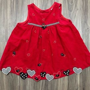 Rare Editions Girls Red Corduroy Blk Wht Gingham Puppy and Heart Jumper